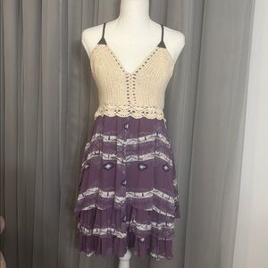 Shyanne Cream Crochet and Purple Patterned Midi Dress, Size M, NWT